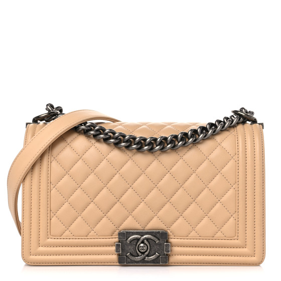 CHANEL Calfskin Quilted Medium Boy Flap Beige