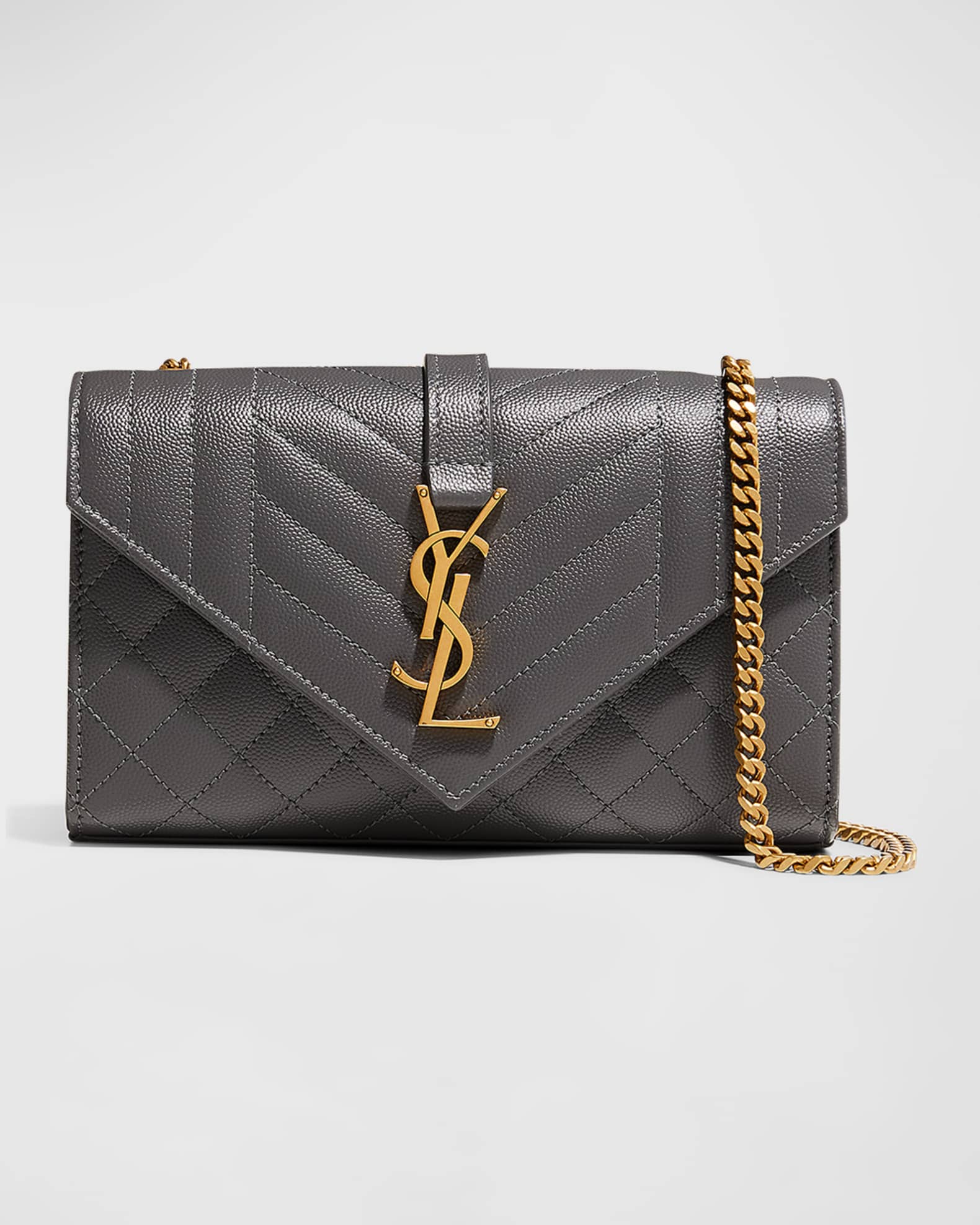 Saint Laurent Envelope Triquilt Small YSL Shoulder Bag in Grained Leather