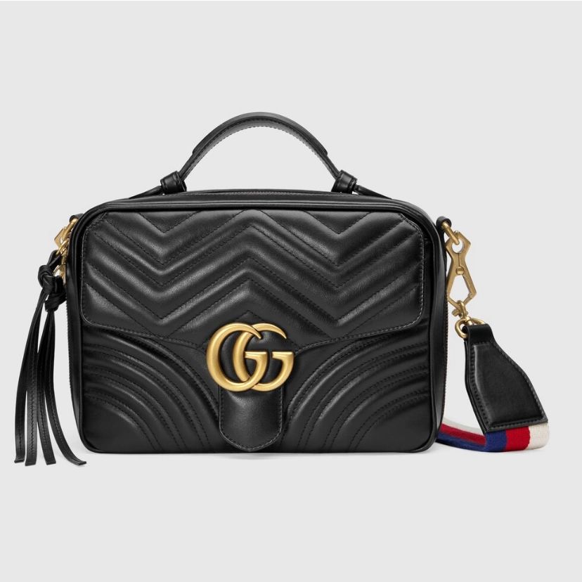 Gucci Black Matelasse Leather Small GG Marmont Bag