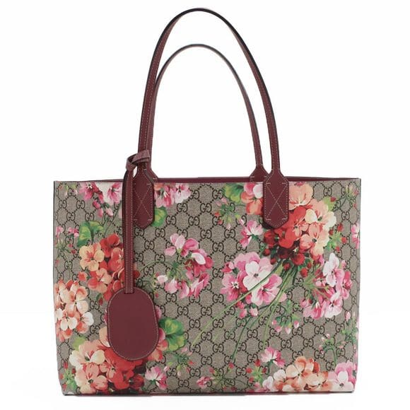 Gucci Tote Bag Floral Pattern GG Blooms Reversible Beige Pink